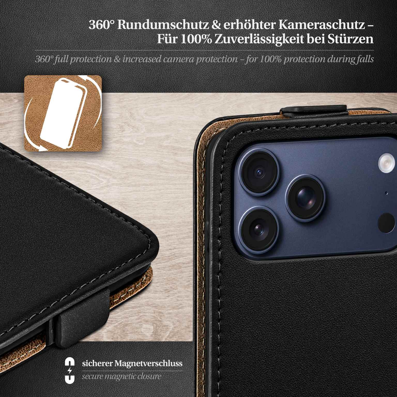 moex Flip Case iPhone 18 Pro Klapphülle Leder Optik – Produktbild 3